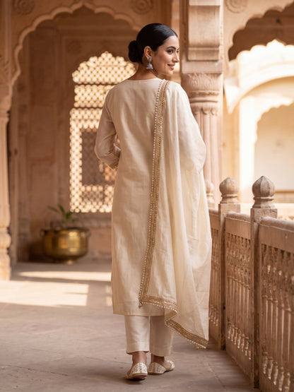 Noor cream tissue-silk kurta set, back view