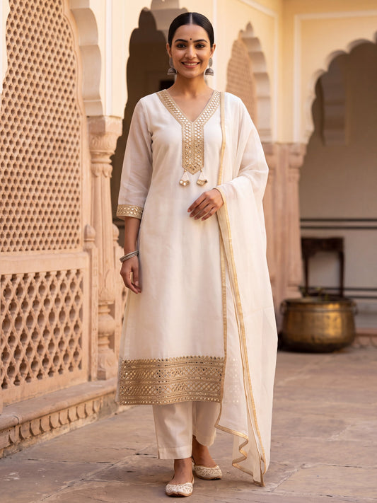 Noor ivory organza short kurta set, front view