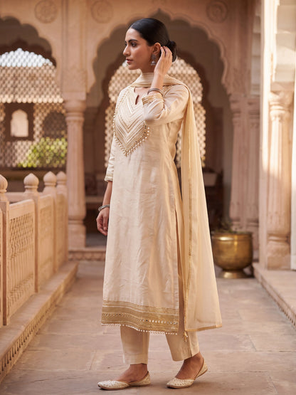 Noor cream tissue-silk kurta set, side view